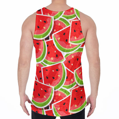 Cute Watermelon Slices Pattern Print Men's Velvet Tank Top