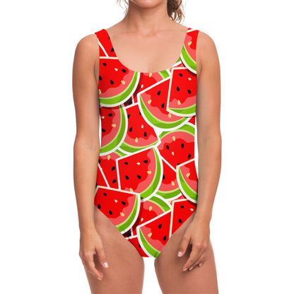 Cute Watermelon Slices Pattern Print One Piece Swimsuit