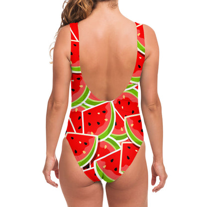 Cute Watermelon Slices Pattern Print One Piece Swimsuit