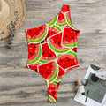 Cute Watermelon Slices Pattern Print One Shoulder Bodysuit