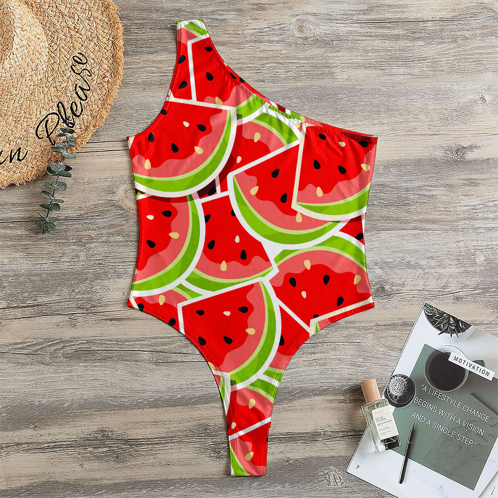 Cute Watermelon Slices Pattern Print One Shoulder Bodysuit