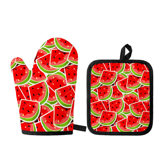Cute Watermelon Slices Pattern Print Oven Mitt And Pot Holder Set