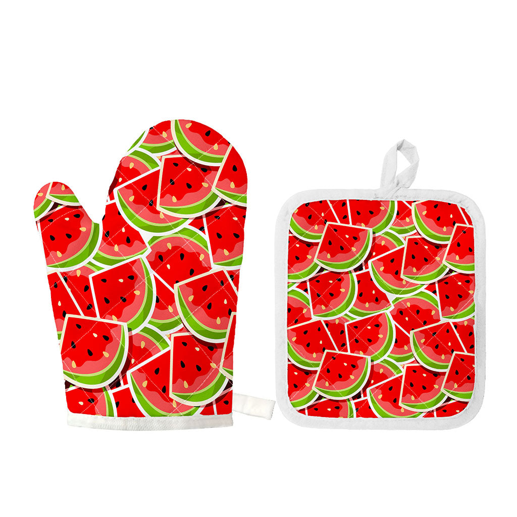 Cute Watermelon Slices Pattern Print Oven Mitt And Pot Holder Set