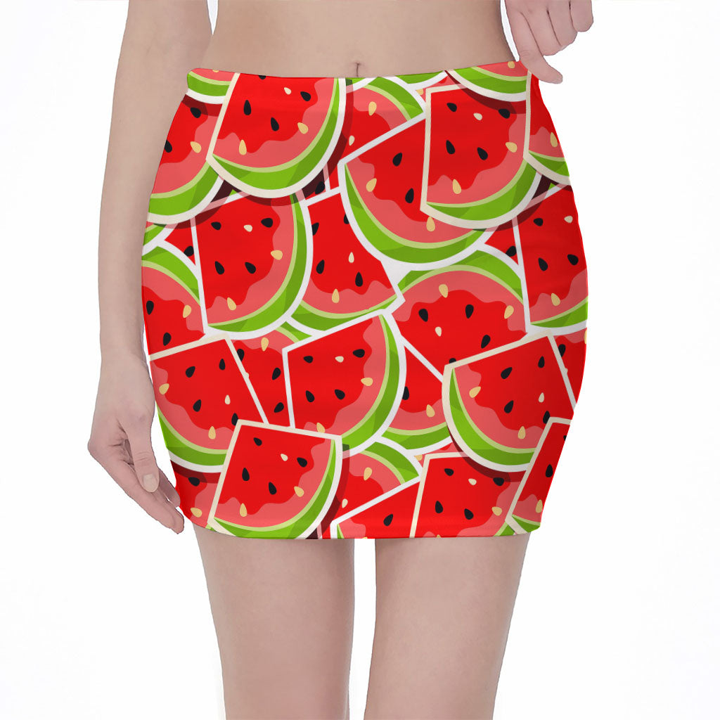 Cute Watermelon Slices Pattern Print Pencil Mini Skirt