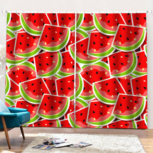 Cute Watermelon Slices Pattern Print Pencil Pleat Curtains