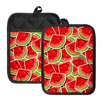 Cute Watermelon Slices Pattern Print Pot Holders With Pocket