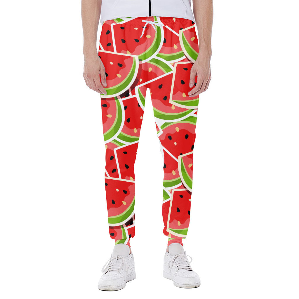 Cute Watermelon Slices Pattern Print Scuba Joggers