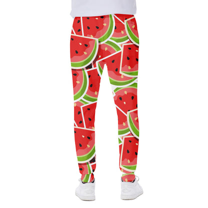 Cute Watermelon Slices Pattern Print Scuba Joggers