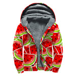 Cute Watermelon Slices Pattern Print Sherpa Lined Zip Up Hoodie