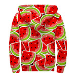 Cute Watermelon Slices Pattern Print Sherpa Lined Zip Up Hoodie