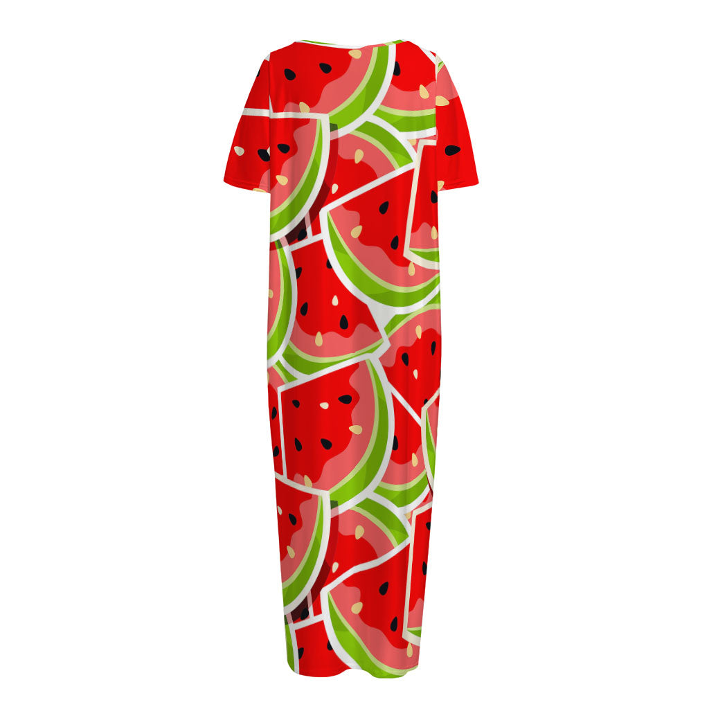 Cute Watermelon Slices Pattern Print Short Sleeve Long Nightdress