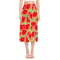 Cute Watermelon Slices Pattern Print Side Slit Midi Skirt