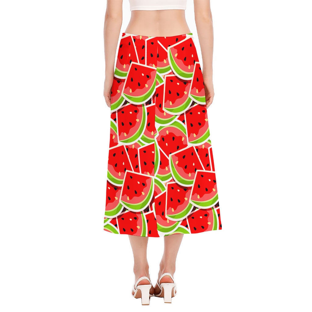 Cute Watermelon Slices Pattern Print Side Slit Midi Skirt
