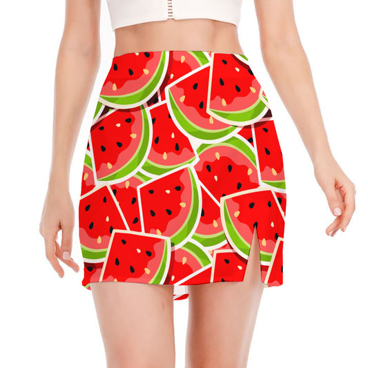 Cute Watermelon Slices Pattern Print Side Slit Mini Skirt