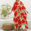 Cute Watermelon Slices Pattern Print Silk V-Neck Kaftan Dress