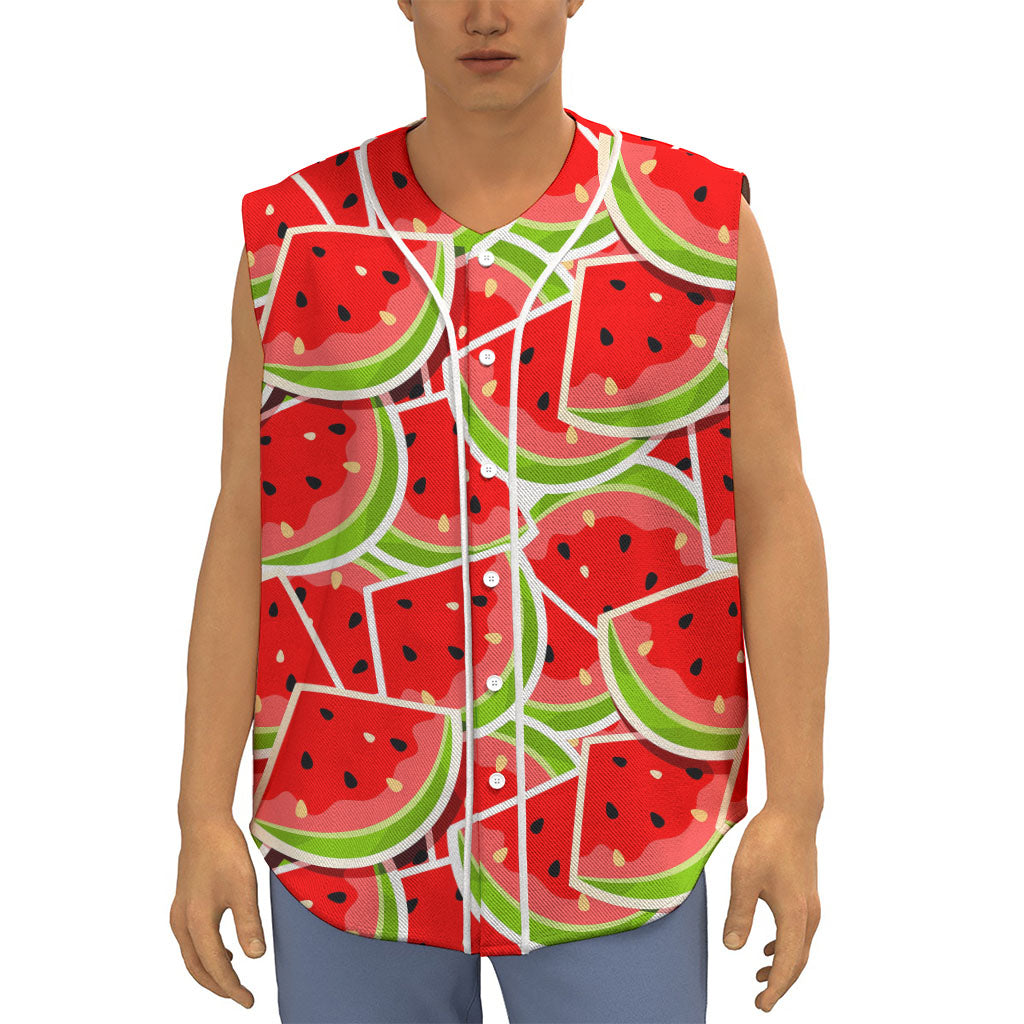 Cute Watermelon Slices Pattern Print Sleeveless Baseball Jersey
