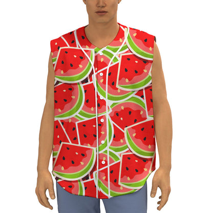 Cute Watermelon Slices Pattern Print Sleeveless Baseball Jersey