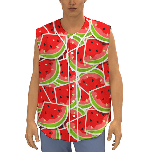Cute Watermelon Slices Pattern Print Sleeveless Baseball Jersey