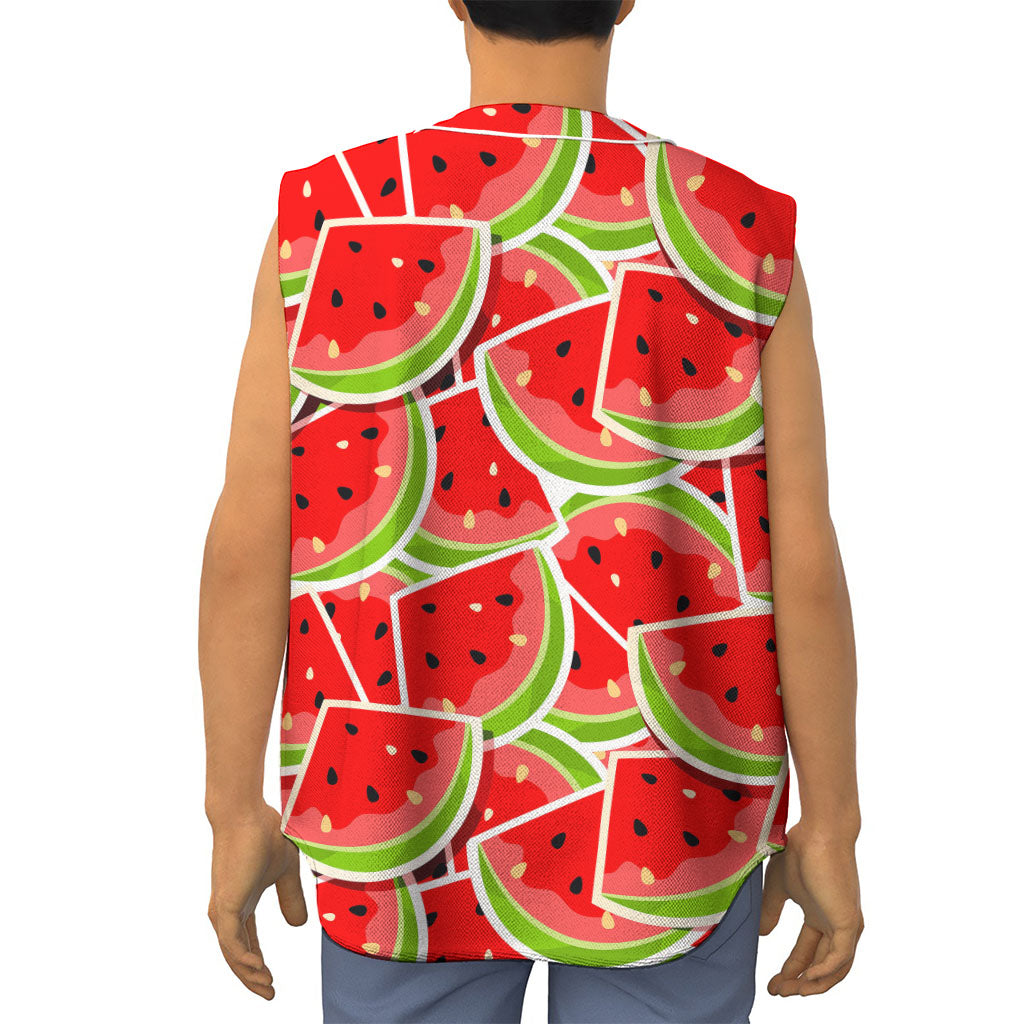 Cute Watermelon Slices Pattern Print Sleeveless Baseball Jersey
