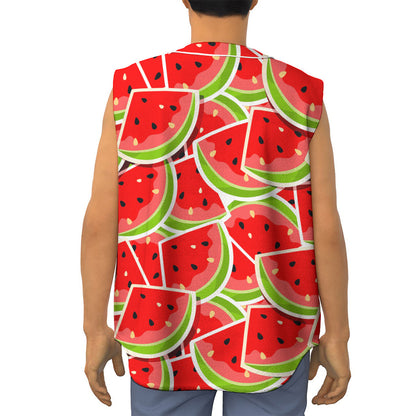 Cute Watermelon Slices Pattern Print Sleeveless Baseball Jersey