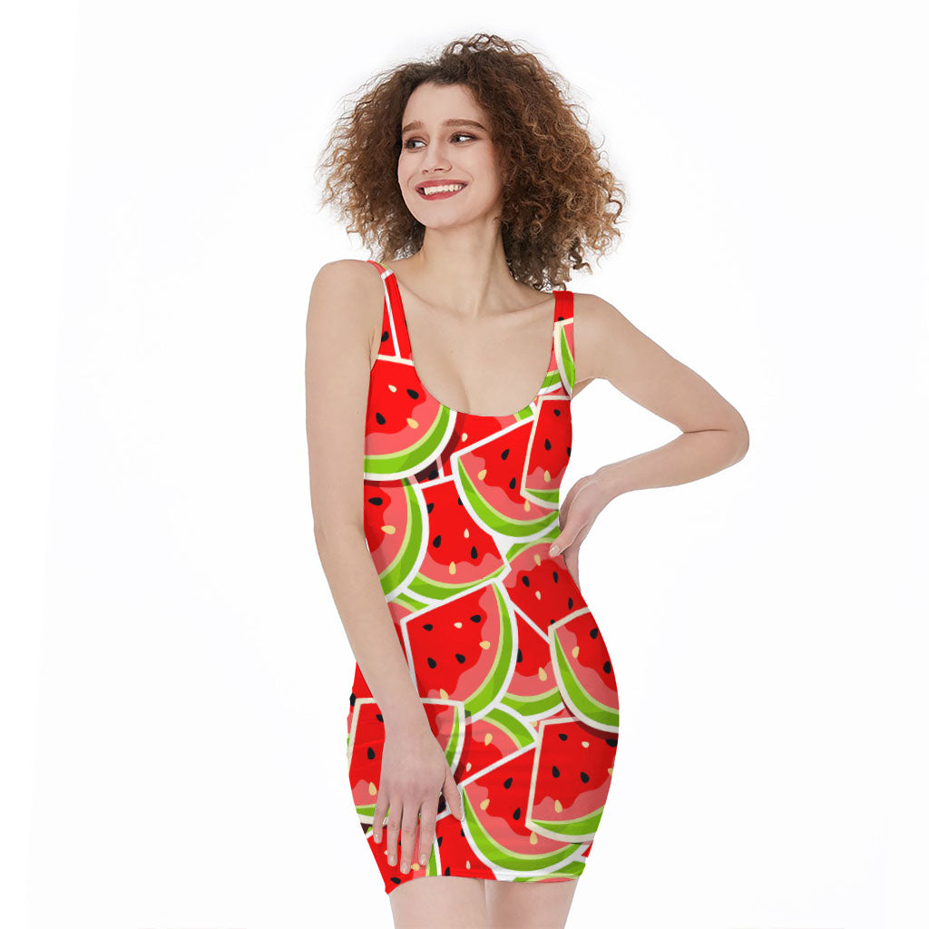Cute Watermelon Slices Pattern Print Sleeveless Bodycon Dress