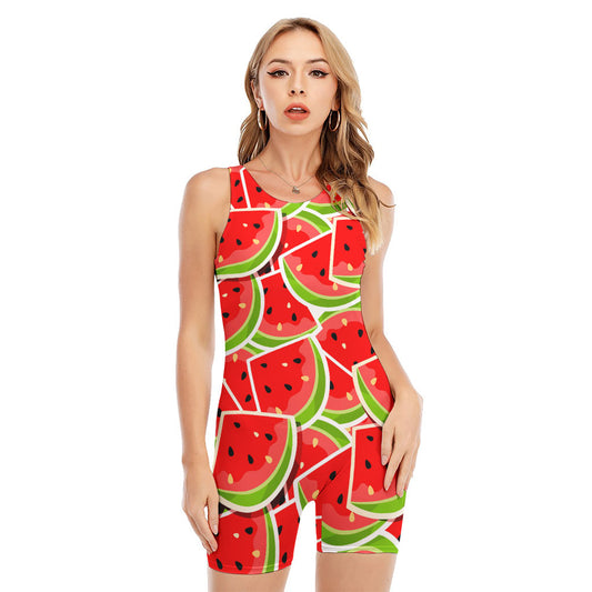 Cute Watermelon Slices Pattern Print Sleeveless One Piece Swimsuit