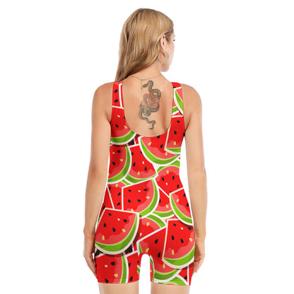 Cute Watermelon Slices Pattern Print Sleeveless One Piece Swimsuit