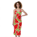 Cute Watermelon Slices Pattern Print Slim Fit Midi Cami Dress