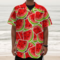 Cute Watermelon Slices Pattern Print Textured Short Sleeve Shirt