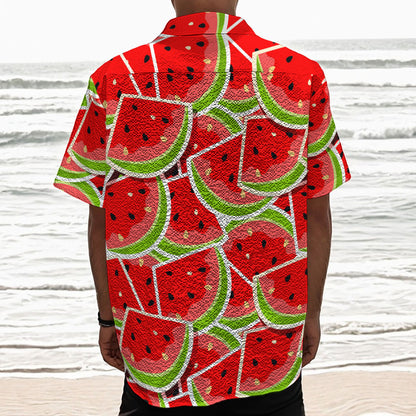 Cute Watermelon Slices Pattern Print Textured Short Sleeve Shirt