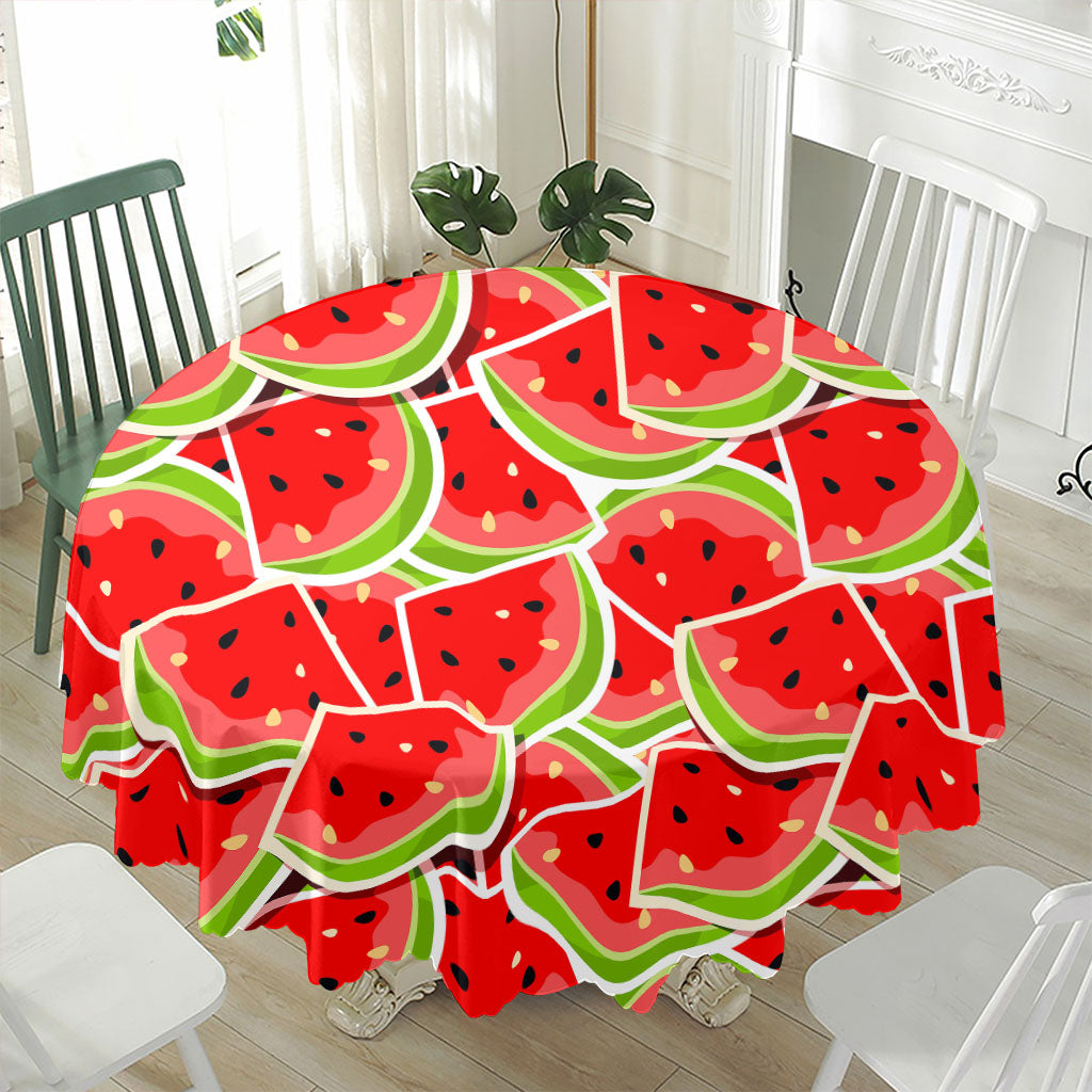 Cute Watermelon Slices Pattern Print Waterproof Round Tablecloth