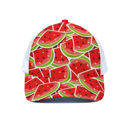 Cute Watermelon Slices Pattern Print White Mesh Trucker Cap
