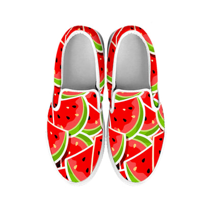 Cute Watermelon Slices Pattern Print White Slip On Sneakers