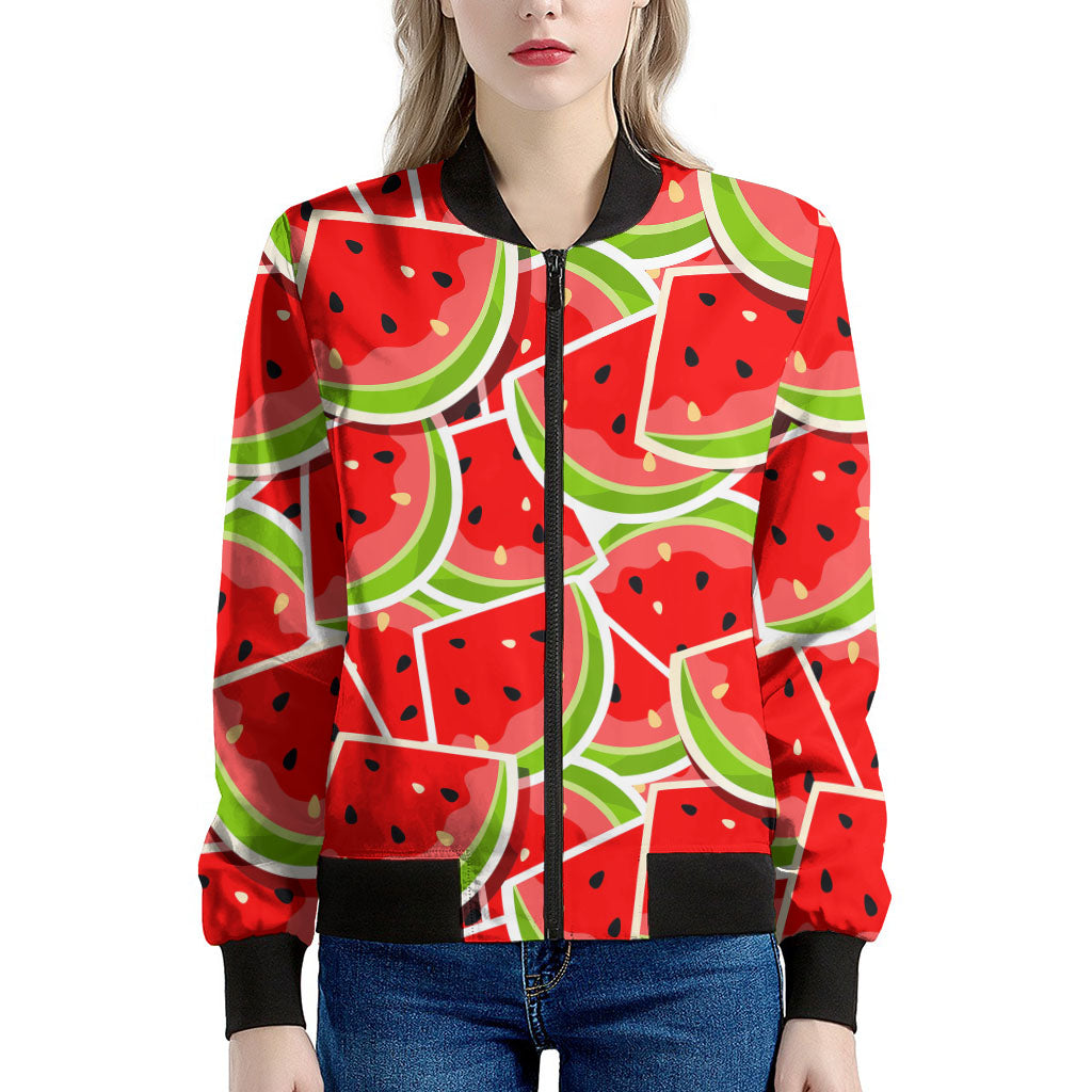 Cute Watermelon Slices Pattern Print Women's Bomber Jacket
