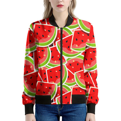 Cute Watermelon Slices Pattern Print Women's Bomber Jacket