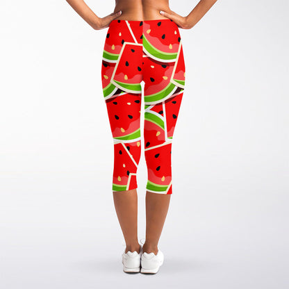 Cute Watermelon Slices Pattern Print Women's Capri Leggings