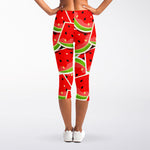 Cute Watermelon Slices Pattern Print Women's Capri Leggings
