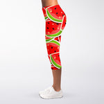 Cute Watermelon Slices Pattern Print Women's Capri Leggings