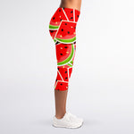 Cute Watermelon Slices Pattern Print Women's Capri Leggings