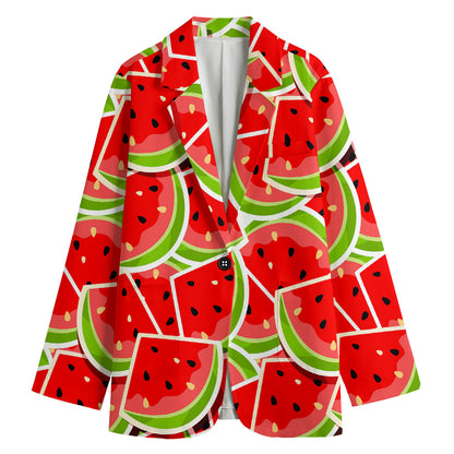 Cute Watermelon Slices Pattern Print Women's Cotton Blazer