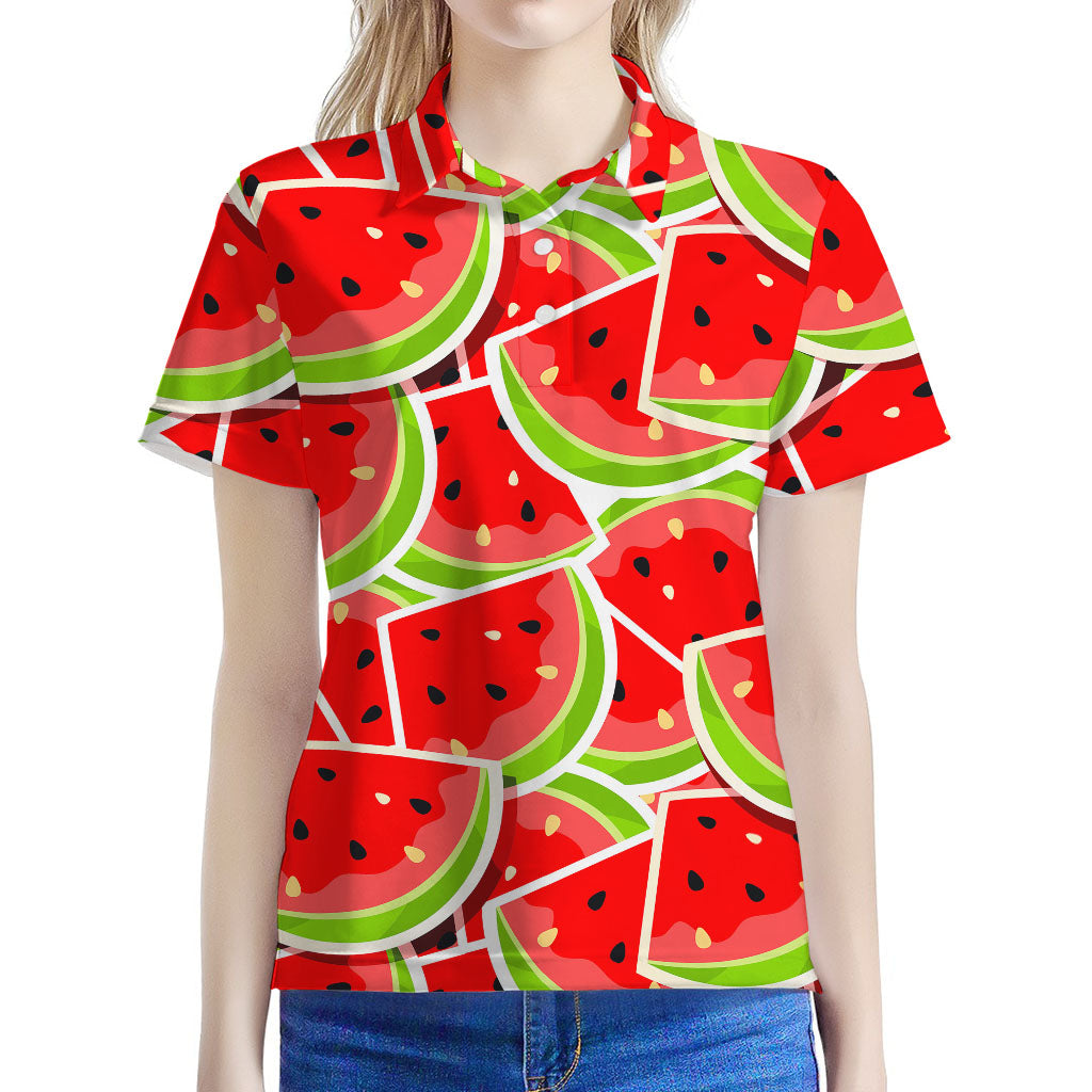 Cute Watermelon Slices Pattern Print Women's Polo Shirt