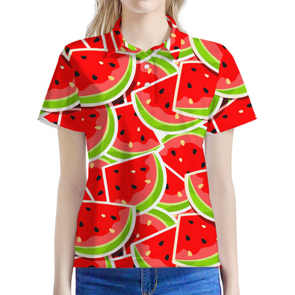 Cute Watermelon Slices Pattern Print Women's Polo Shirt