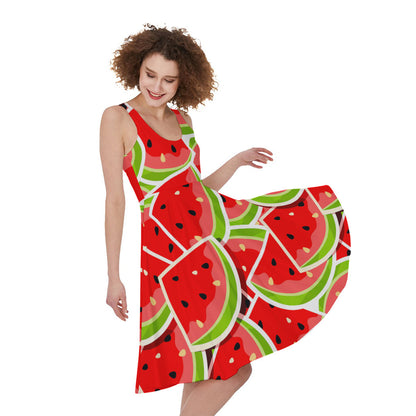 Cute Watermelon Slices Pattern Print Women's Sleeveless Dress
