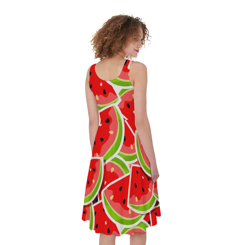 Cute Watermelon Slices Pattern Print Women's Sleeveless Dress