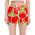 Cute Watermelon Slices Pattern Print Women's Split Running Shorts