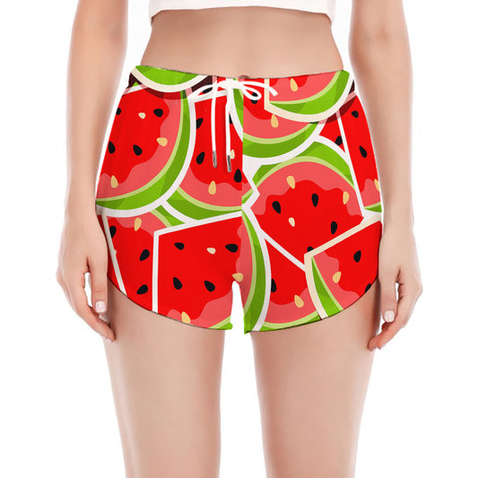 Cute Watermelon Slices Pattern Print Women's Split Running Shorts