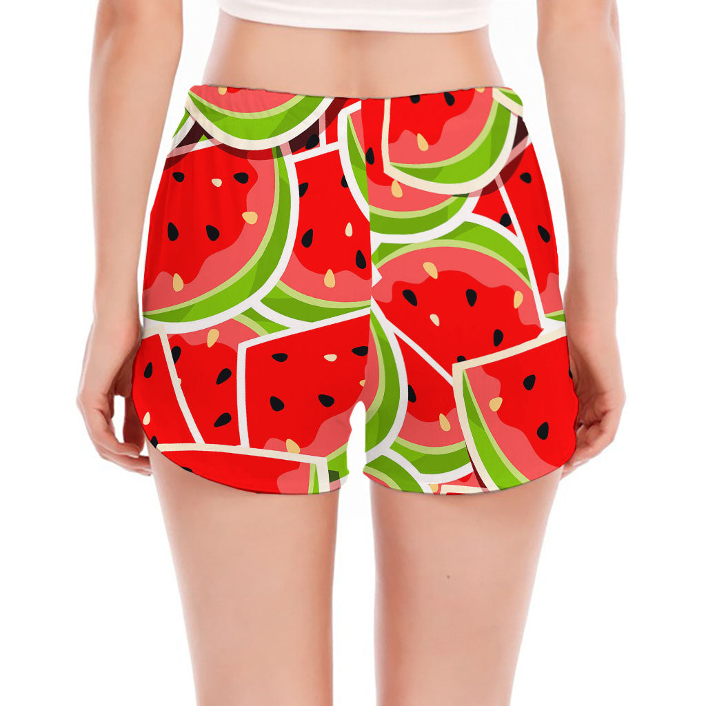 Cute Watermelon Slices Pattern Print Women's Split Running Shorts