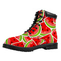 Cute Watermelon Slices Pattern Print Padded Collar Lace Up Boots