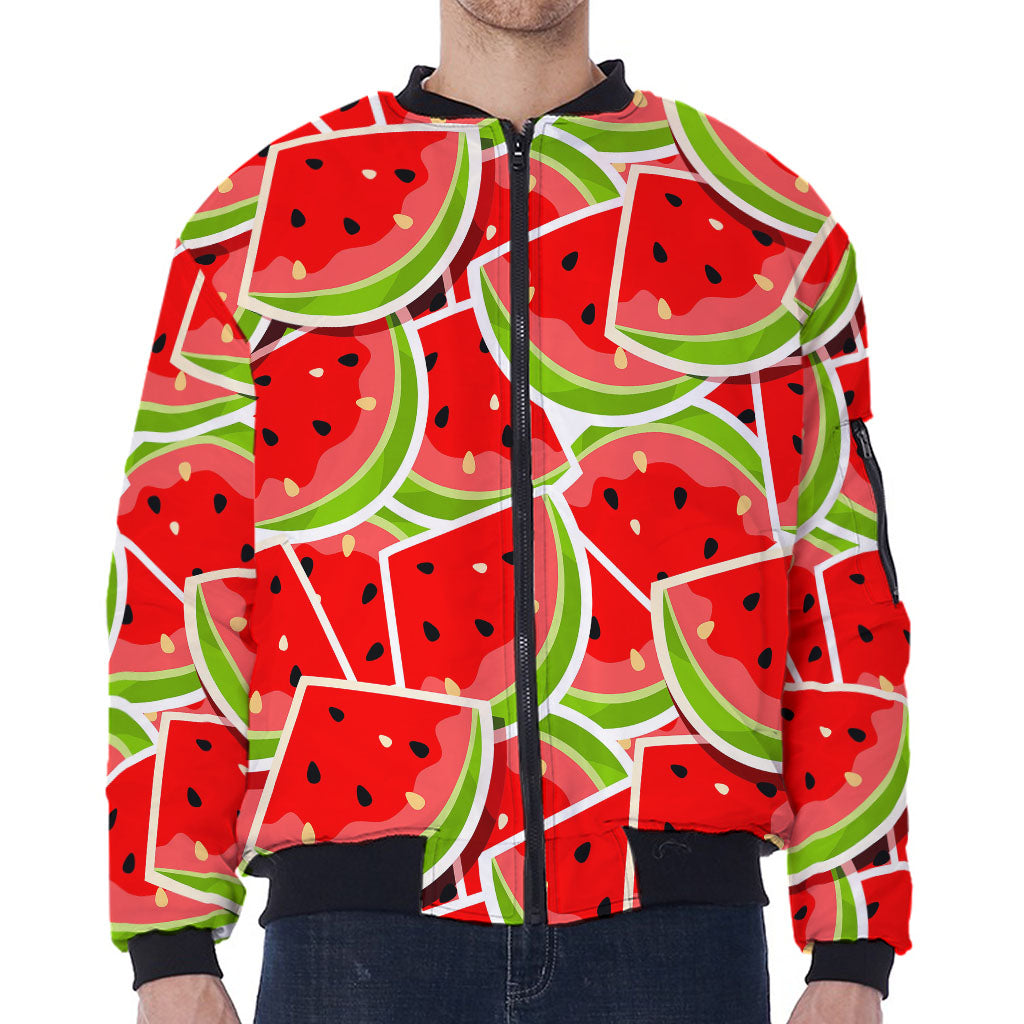 Cute Watermelon Slices Pattern Print Zip Sleeve Bomber Jacket