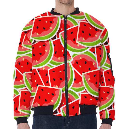 Cute Watermelon Slices Pattern Print Zip Sleeve Bomber Jacket
